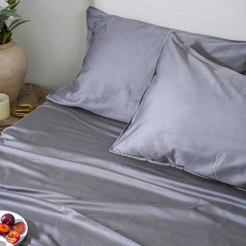 Cotton Bedsheet with Pillow Covers | Solid | 300 Thread Count | Grey