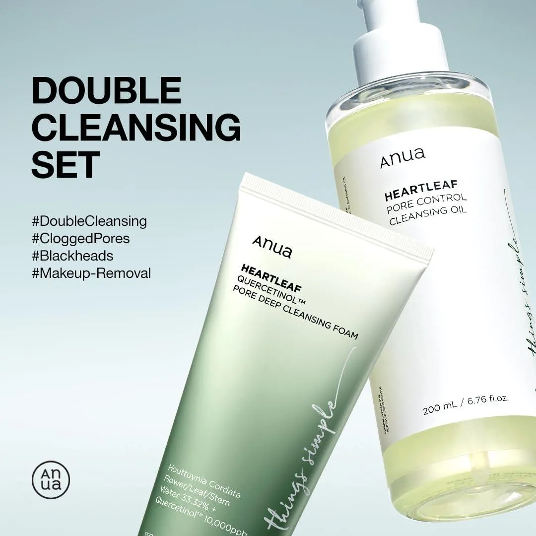 Double Cleanser Duo for Facial Cleansing : Heartleaf Pore Control Cleansing Oil & Heartleaf Quercetinol Pore Deep Cleansing Foam for Double Cleansing, Blackhead Remover, Korean Skincare