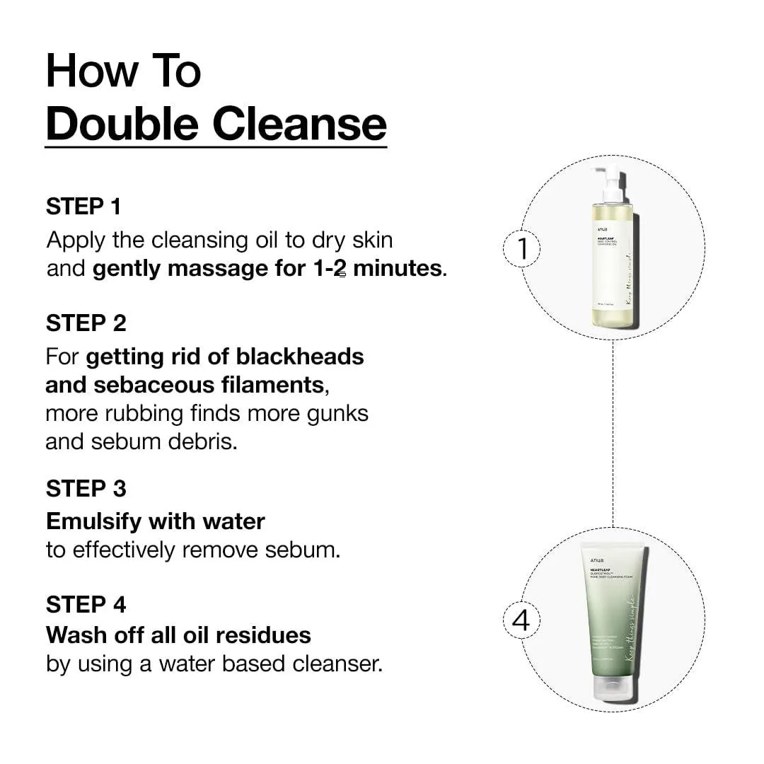 Double Cleanser Duo for Facial Cleansing : Heartleaf Pore Control Cleansing Oil & Heartleaf Quercetinol Pore Deep Cleansing Foam for Double Cleansing, Blackhead Remover, Korean Skincare