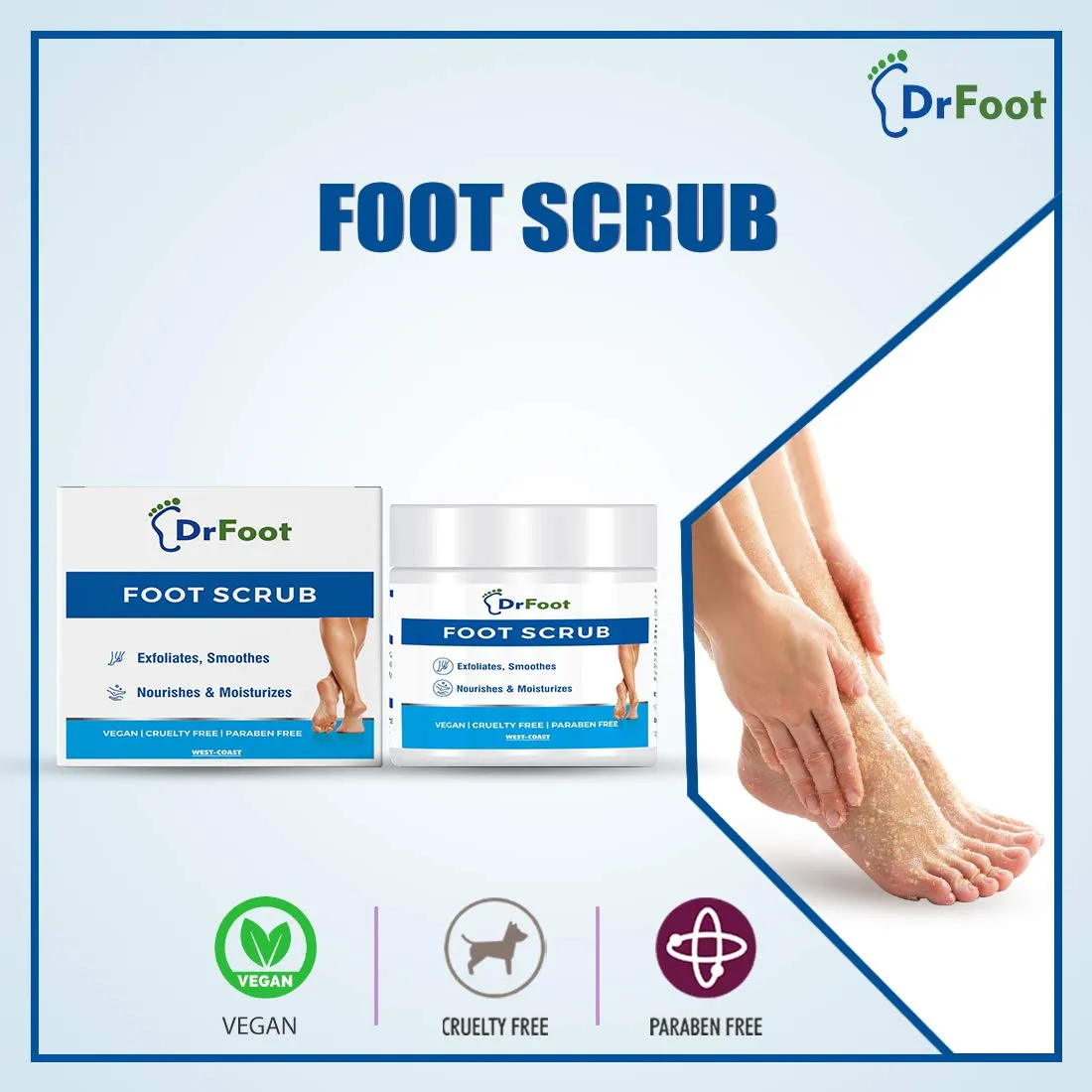 Dr Foot Foot Scrub with Tea Tree, Sweet Almond Oil | Exfoliator Dry Skin Remover, Softens for Thick Cracked Dry Heel Feet | Paraben Free | 100gm